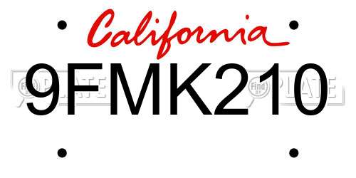 9FMK210 California License Plate