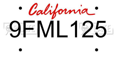 9FML125 California License Plate