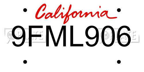 9FML906 California License Plate