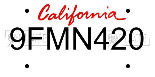9FMN420 California License Plate