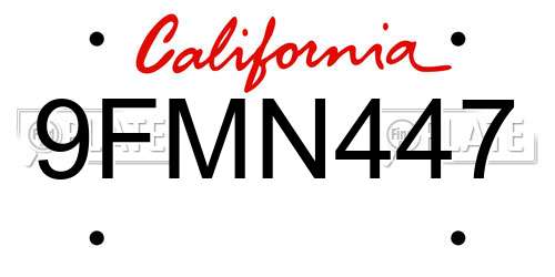 9FMN447 California License Plate