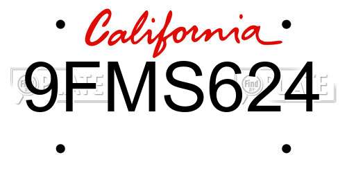 9FMS624 California License Plate