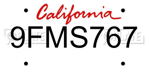 9FMS767 California License Plate