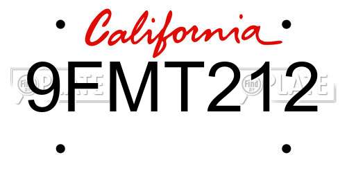 9FMT212 California License Plate