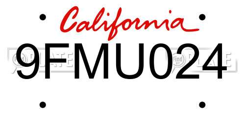 9FMU024 California License Plate