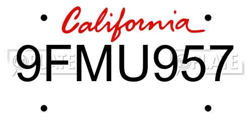 9FMU957 California License Plate