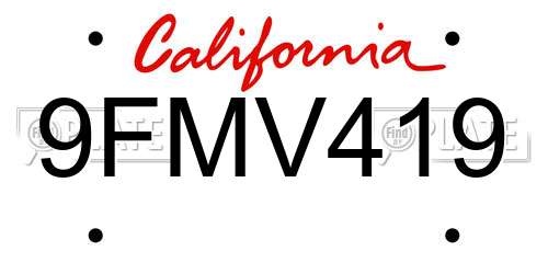 9FMV419 California License Plate