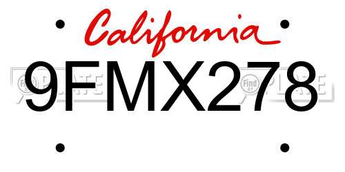 9FMX278 California License Plate