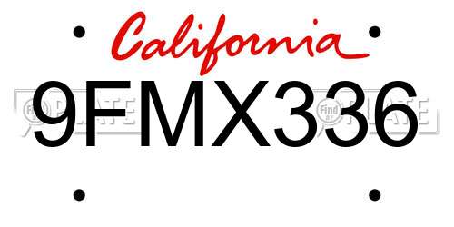 9FMX336 California License Plate