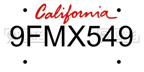 9FMX549 California License Plate