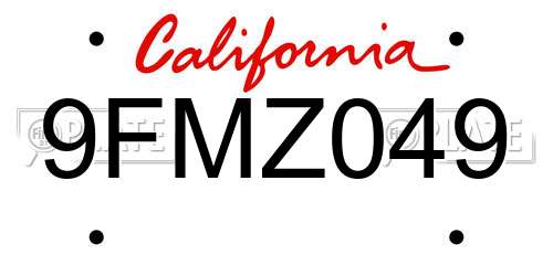 9FMZ049 California License Plate