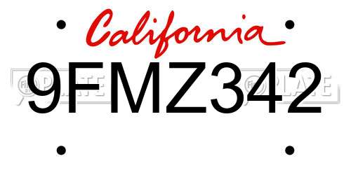 9FMZ342 California License Plate
