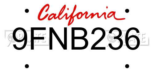 9FNB236 California License Plate