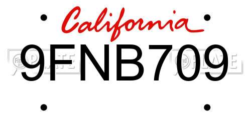 9FNB709 California License Plate