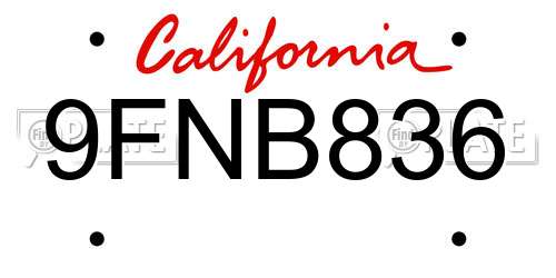 9FNB836 California License Plate