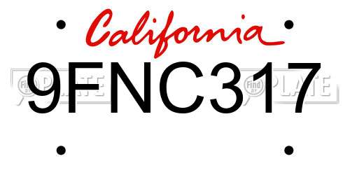 9FNC317 California License Plate