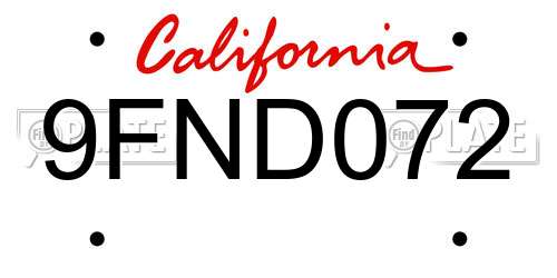 9FND072 California License Plate