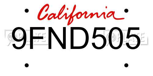 9FND505 California License Plate