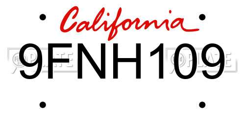 9FNH109 California License Plate