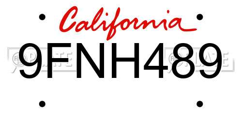 9FNH489 California License Plate