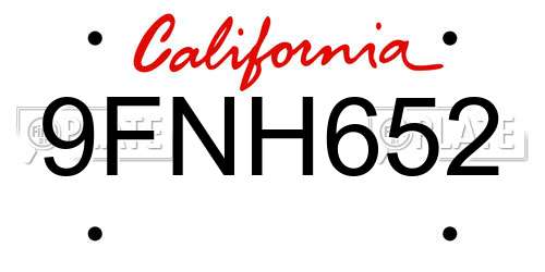 9FNH652 California License Plate