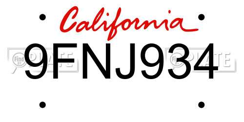 9FNJ934 California License Plate