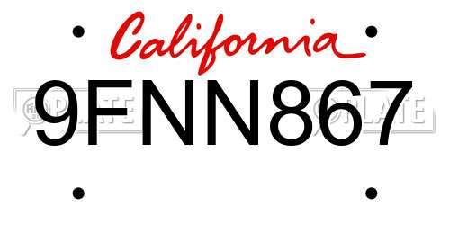 9FNN867 California License Plate