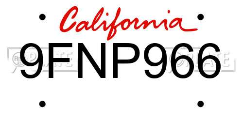 9FNP966 California License Plate