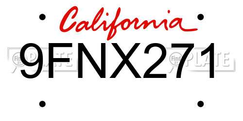 9FNX271 California License Plate