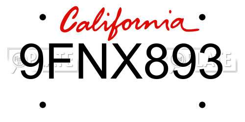 9FNX893 California License Plate