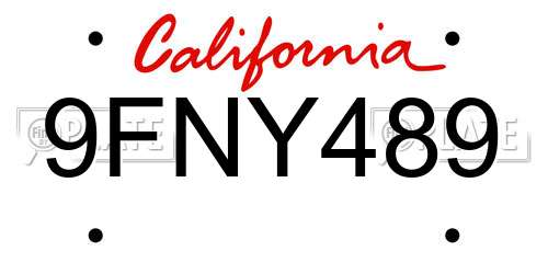 9FNY489 California License Plate