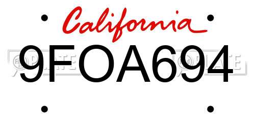 9FOA694 California License Plate