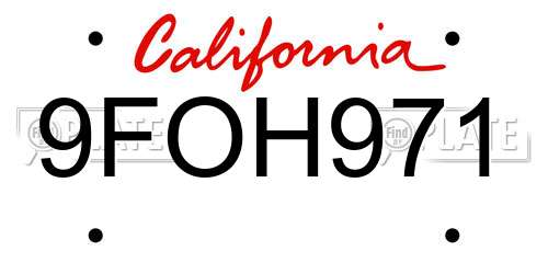 9FOH971 California License Plate