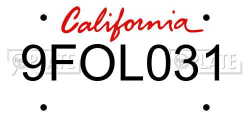 9FOL031 California License Plate