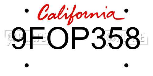 9FOP358 California License Plate