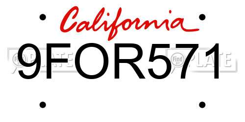 9FOR571 California License Plate