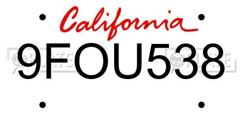 9FOU538 California License Plate
