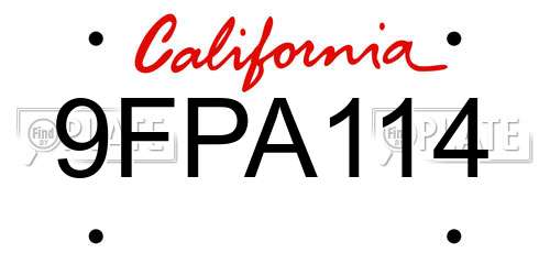 9FPA114 California License Plate