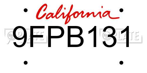 9FPB131 California License Plate