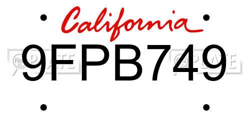 9FPB749 California License Plate