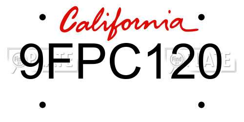 9FPC120 California License Plate