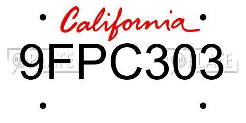 9FPC303 California License Plate