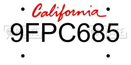 9FPC685 California License Plate