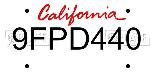 9FPD440 California License Plate