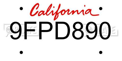 9FPD890 California License Plate