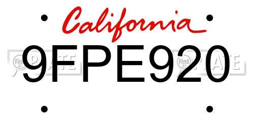 9FPE920 California License Plate