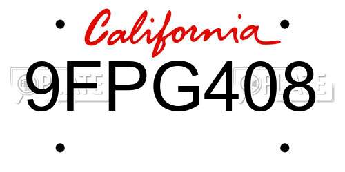 9FPG408 California License Plate