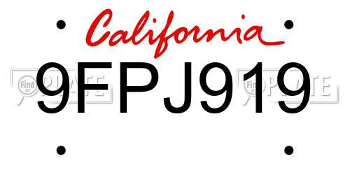 9FPJ919 California License Plate