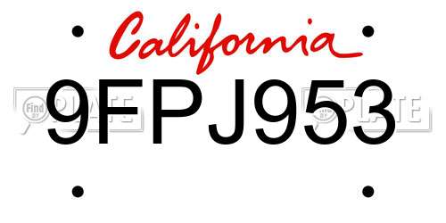 9FPJ953 California License Plate