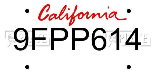 9FPP614 California License Plate